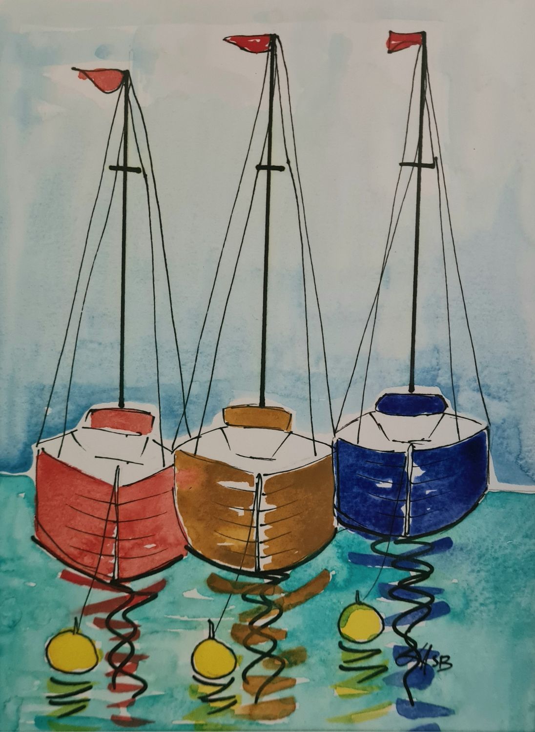 At Anchor Original Water Colour and Ink Original - Size A4 Mounted Artwork $55 
