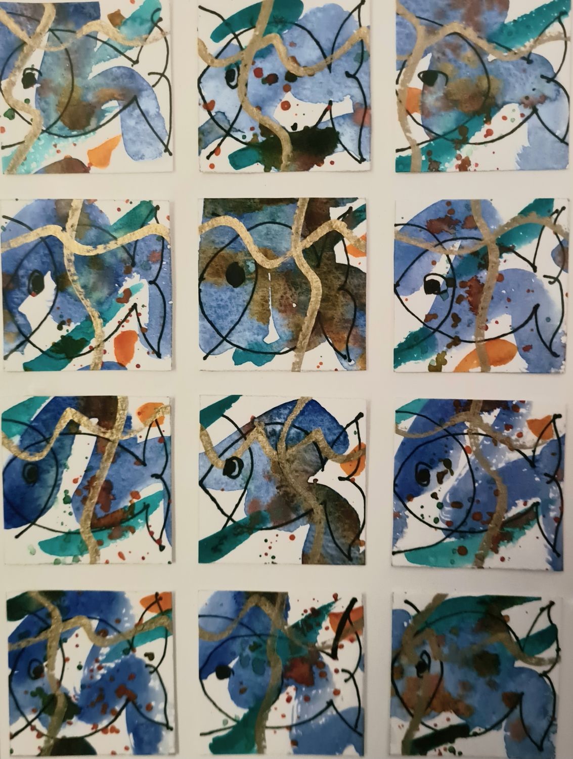 Abstract Fish - Original Water Colour and Ink Original - Size A4 Mounted Artwork $55 
