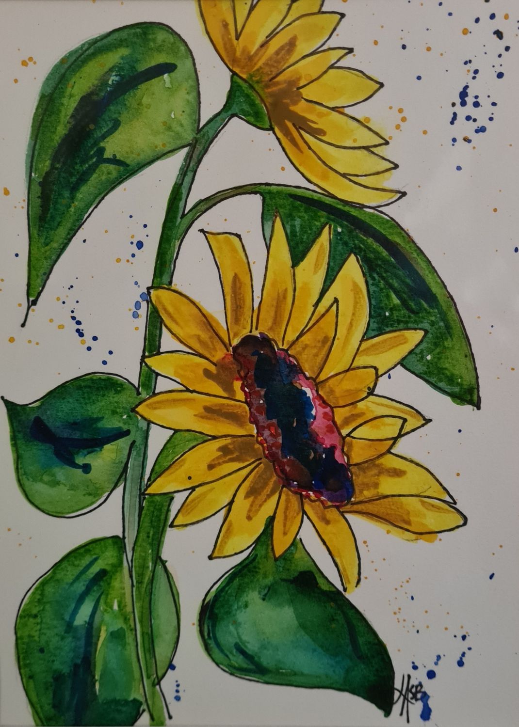 Sunflower Original Water Colour and Ink Original - Size A4 Mounted Artwork $55 