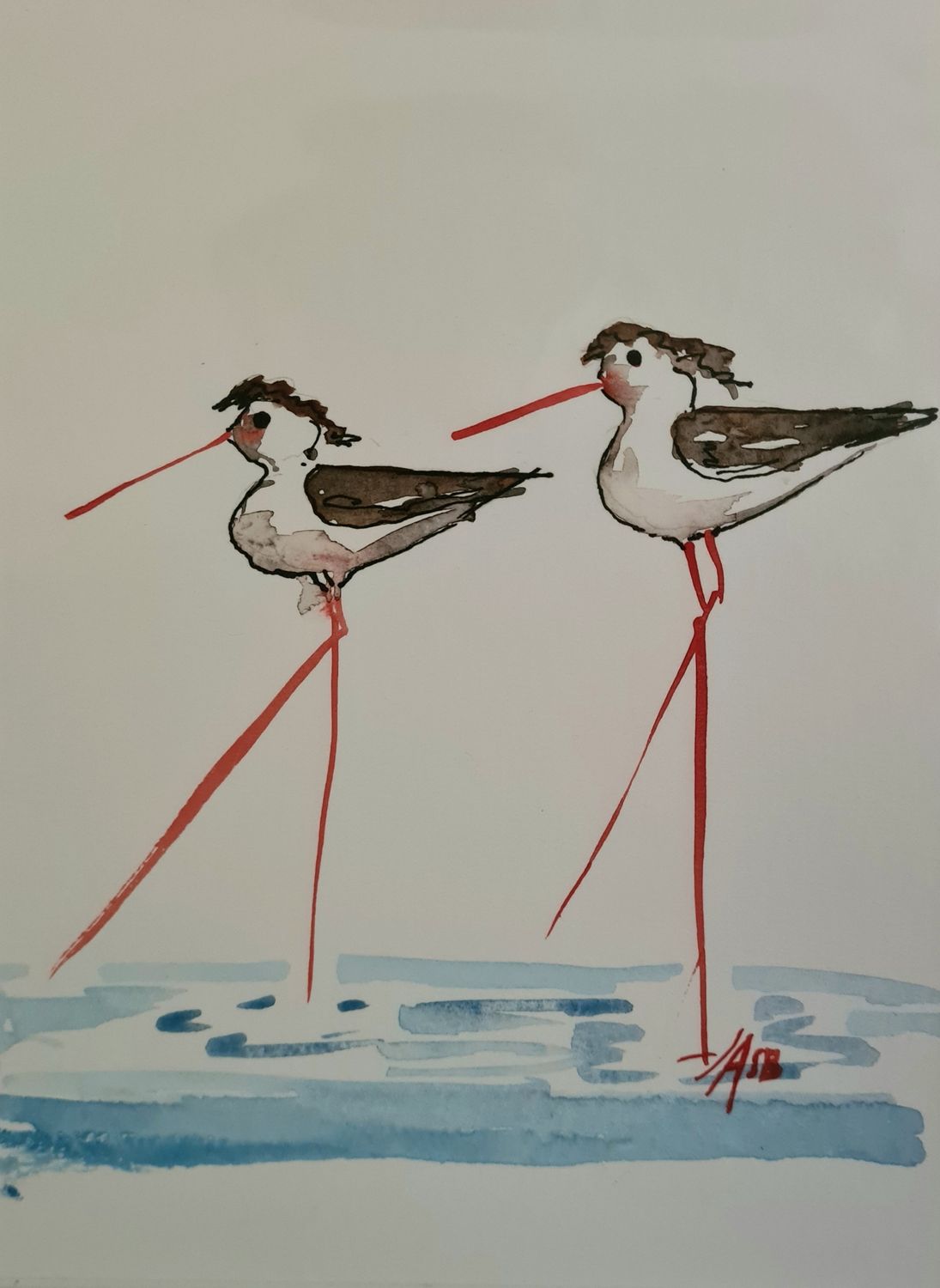 Waders Original Water Colour and Ink Original - Size A4 Mounted Artwork $55 