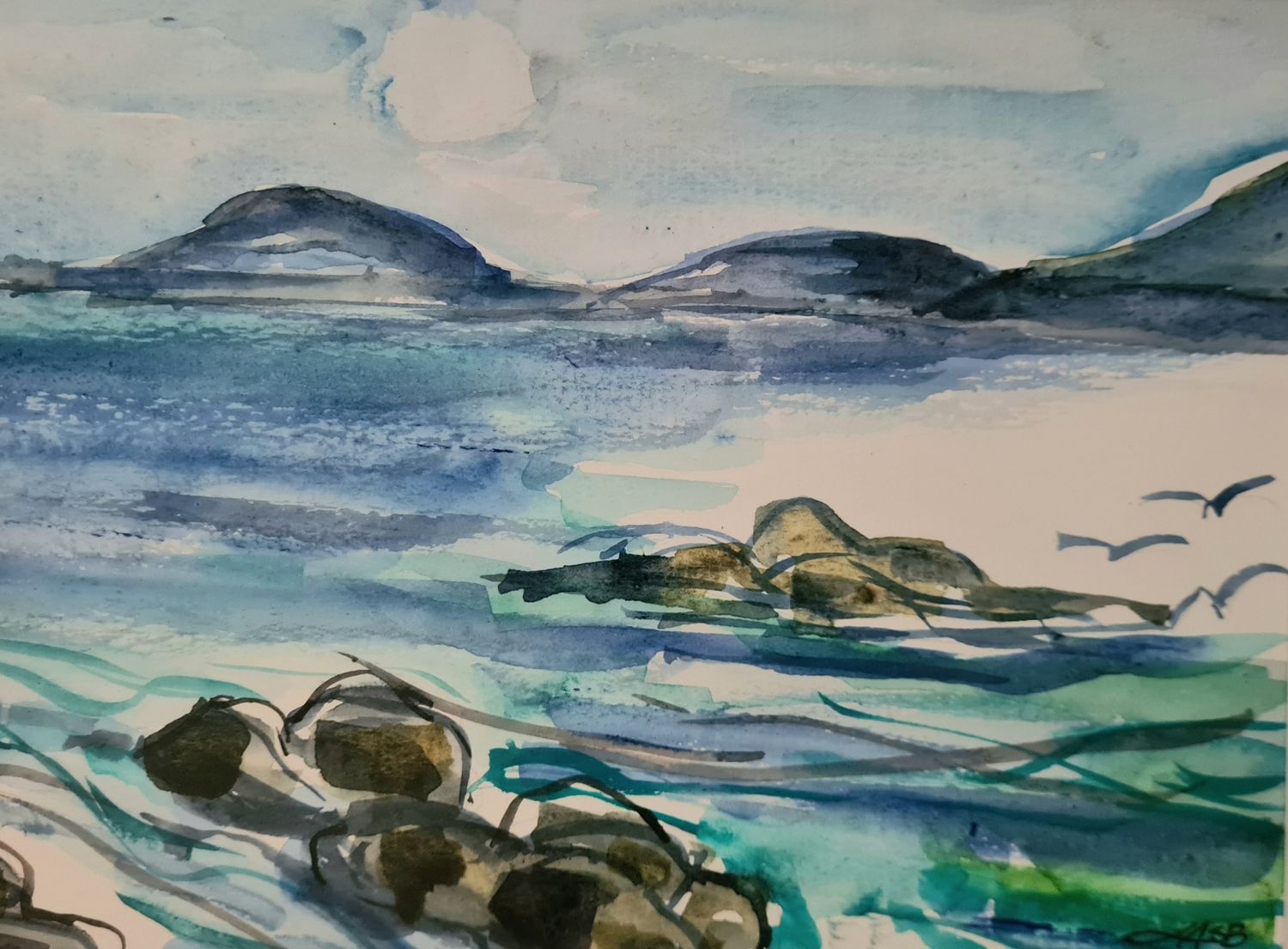 Sunshine Bay Original Water Colour and Ink Original - Size A4 Mounted Artwork $55 