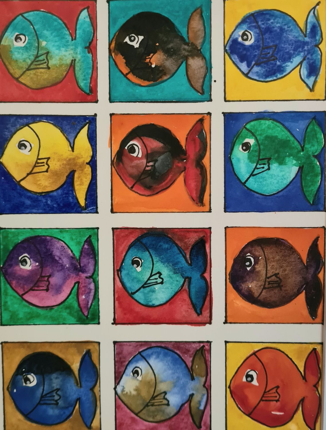 Lots of Fish - Original Water Colour and Ink Original - Size A4 Mounted Artwork $55 