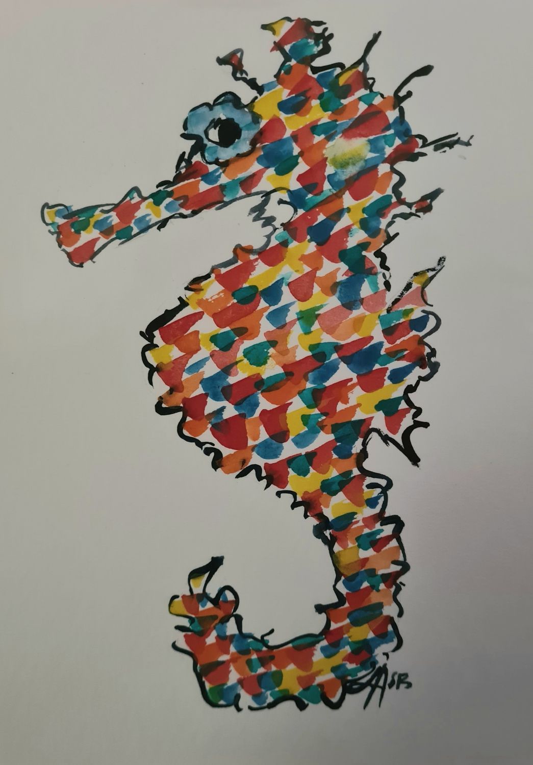 Seahorse Colourburst - Original Water Colour and Ink Original - Size A4 Mounted Artwork $55 