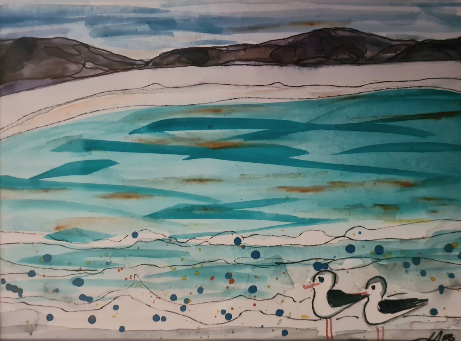 Sparkle Bay - Original Water Colour and Ink Original - Size A4 Mounted Artwork $55 