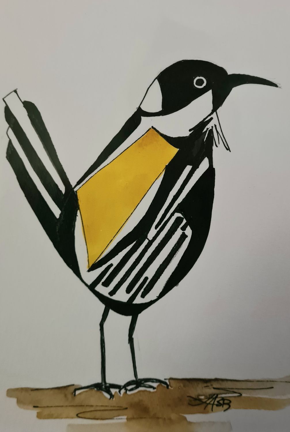 Honey Eater Abstract - Original Water Colour and Ink Original - Size A4 Mounted Artwork $55 