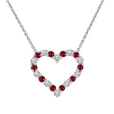 Pendant in 18K White Gold with Ruby and Diamonds