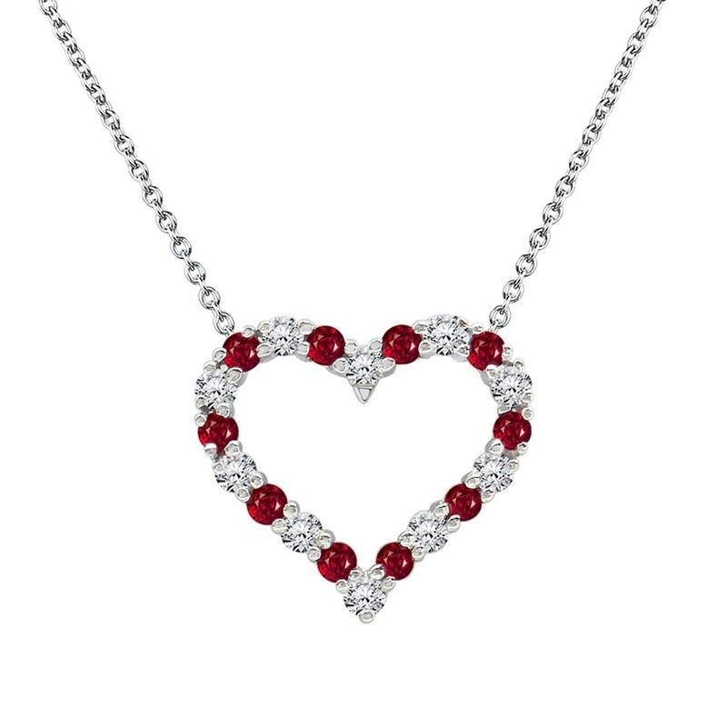 Pendant in 18K White Gold with Ruby and Diamonds