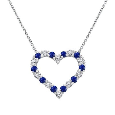 Pendant in 18K White Gold with Sapphire and Diamonds