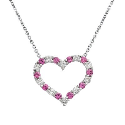 Pendant in 18K White Gold with Pink Sapphire and Diamonds