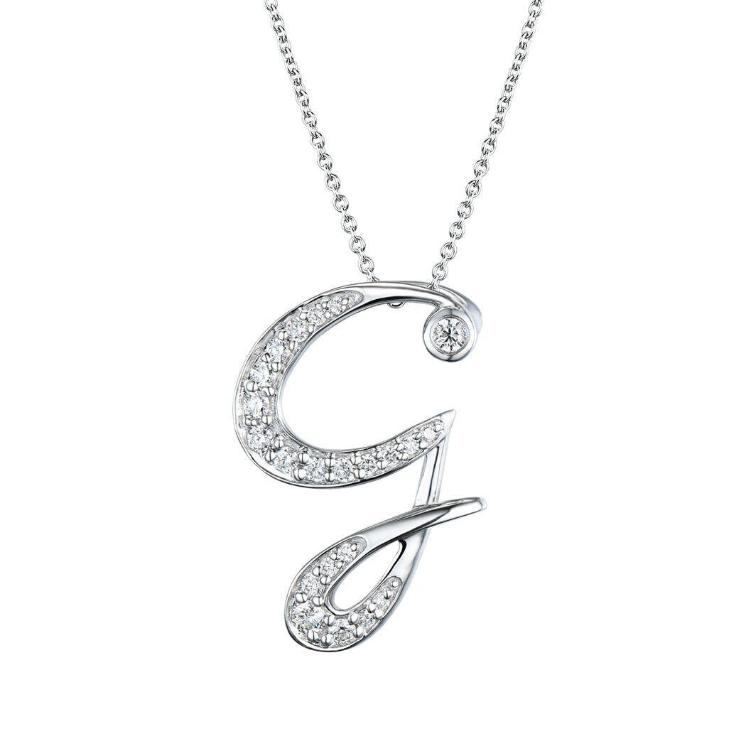 G Pendant in 18K White Gold with Diamonds