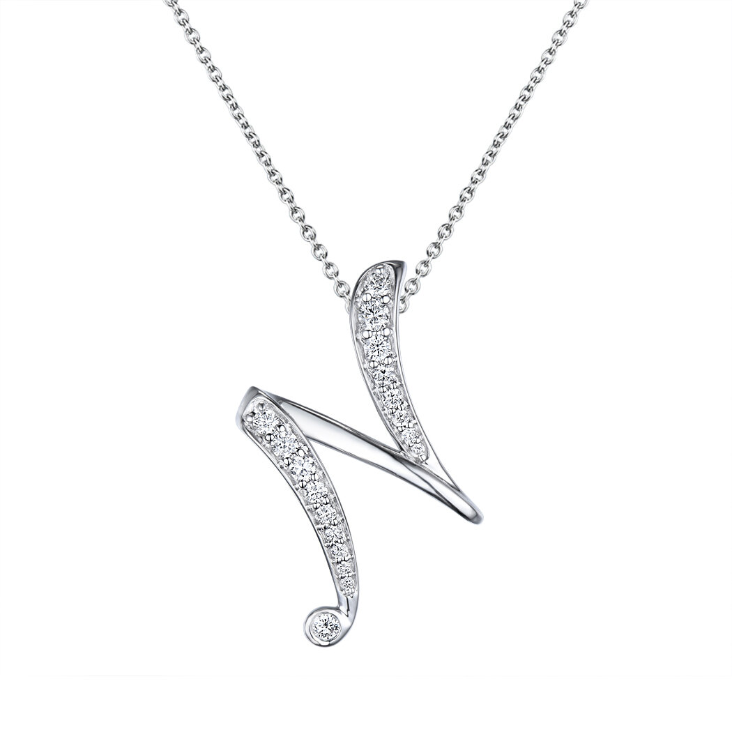 N Pendant in 18K White Gold with Diamonds