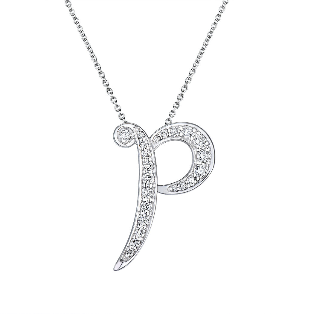 P Pendant in 18K White Gold with Diamonds