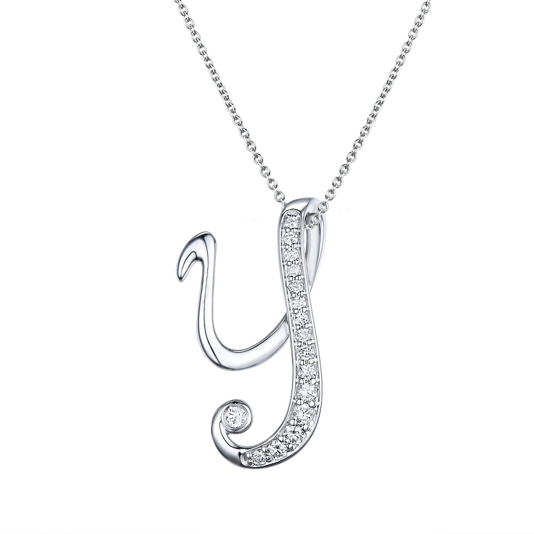 Y Pendant in 18K White Gold with Diamonds