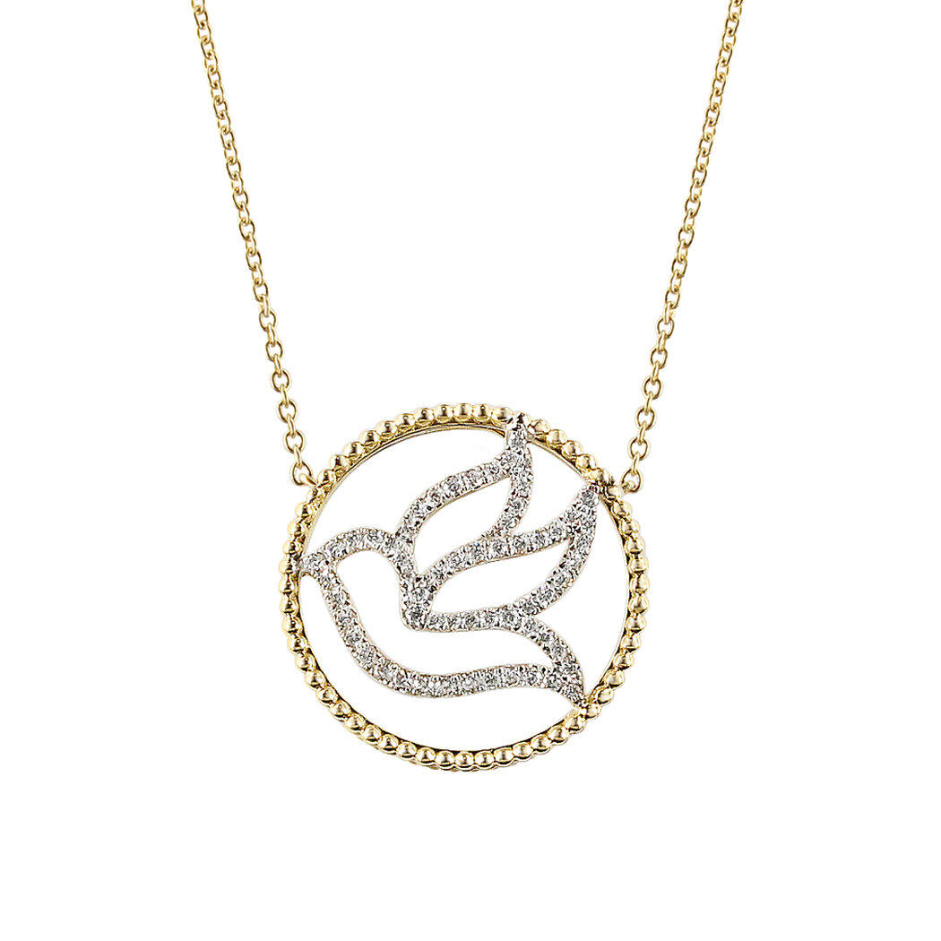 Dove Necklace in 18K Yellow and White Gold with Diamonds