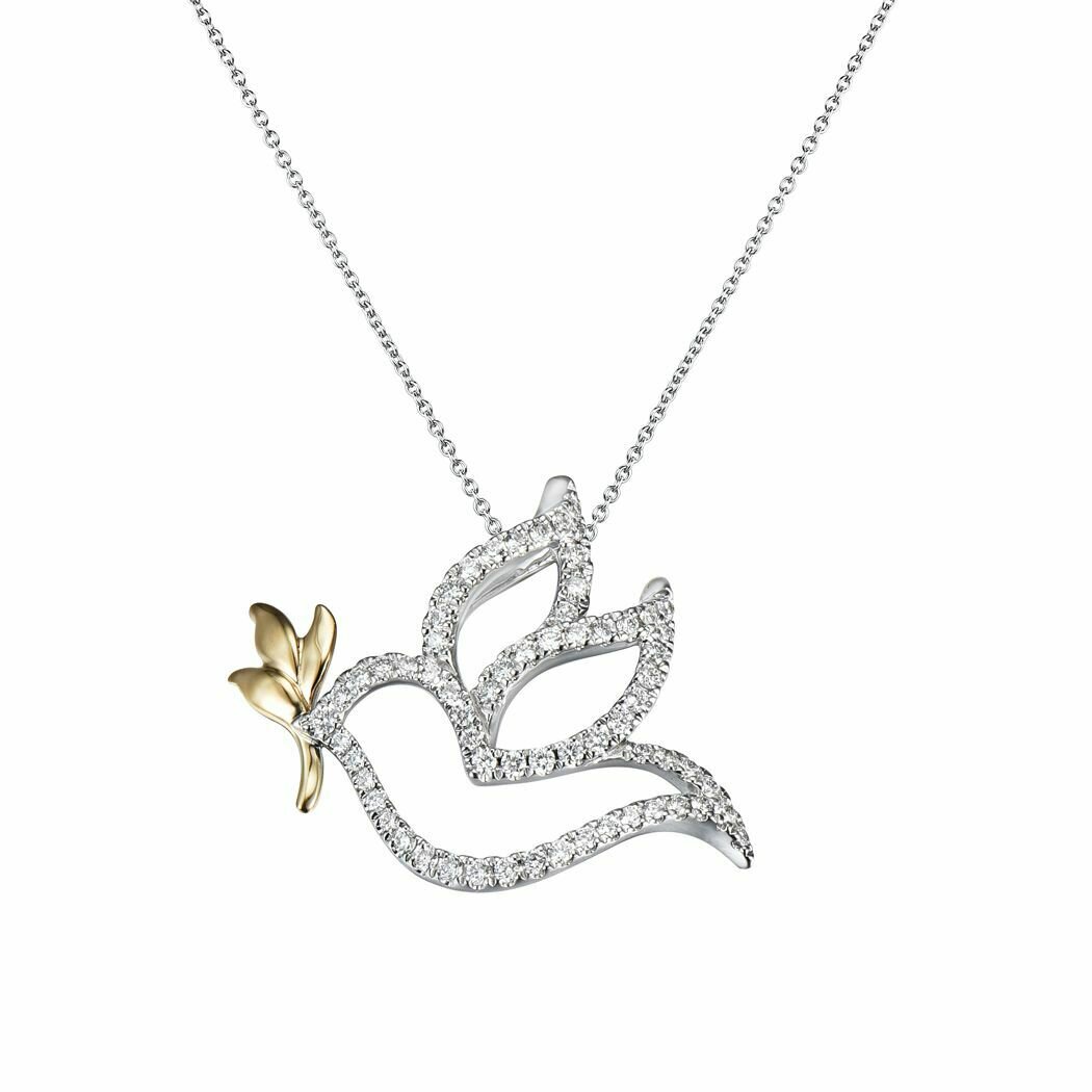 Dove Pendant in 18K Yellow and White Gold with Diamonds
