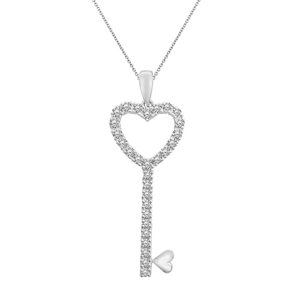 Key Pendant in 18K White Gold with Diamonds