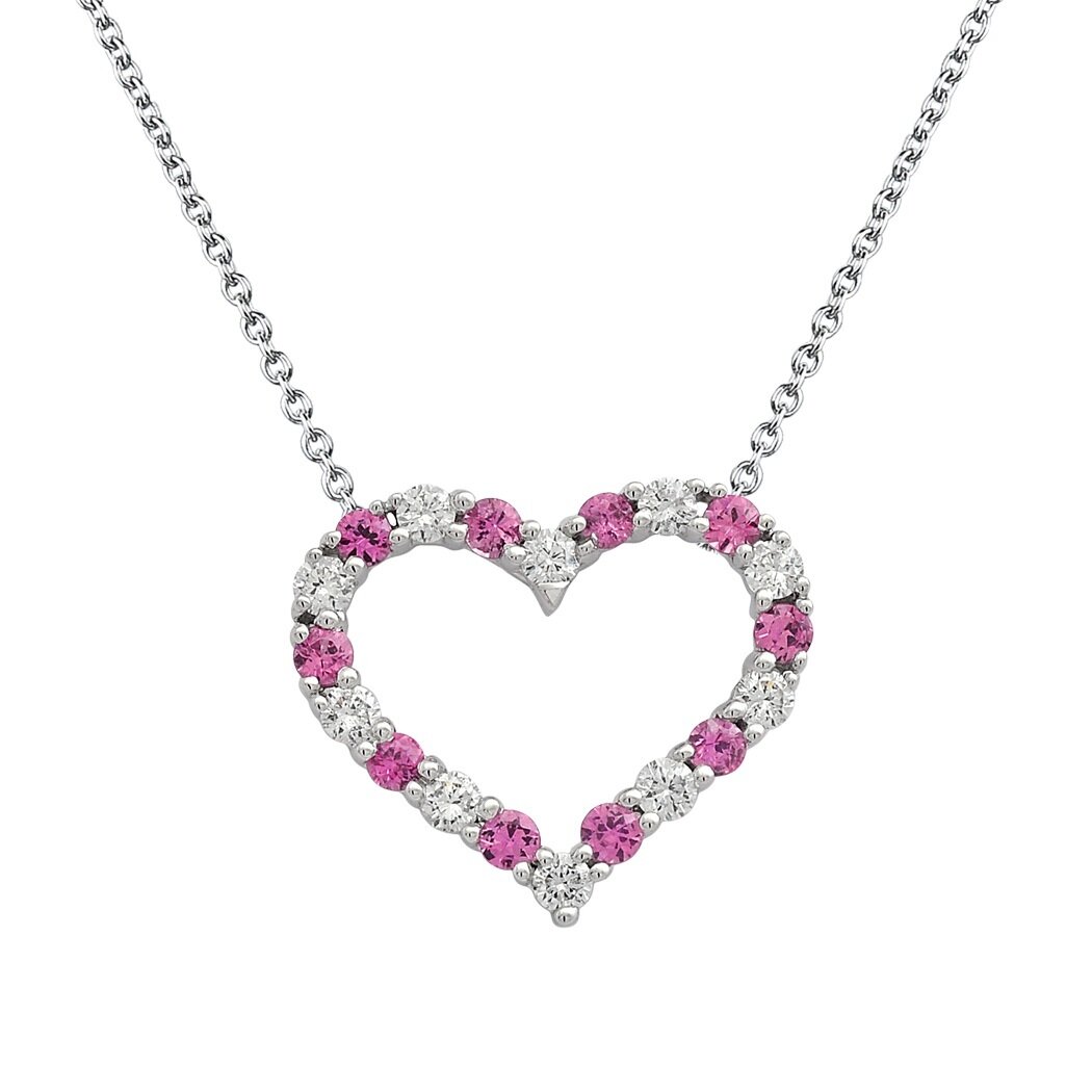 Pendant in 18K White Gold with Pink Sapphire and Diamonds
