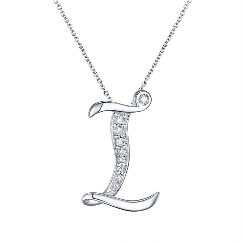 I Pendant in 18K White Gold with Diamonds