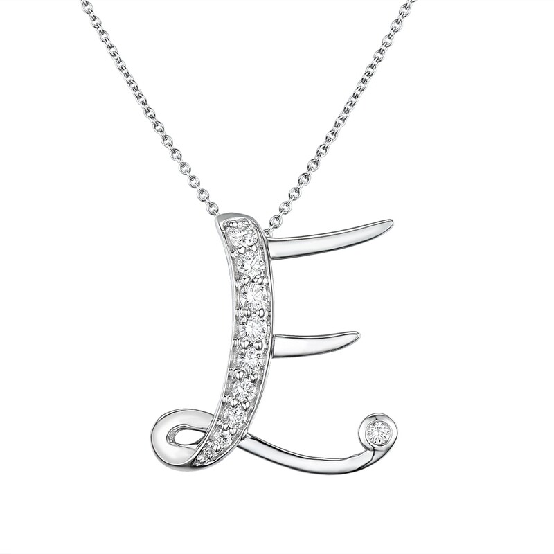 E Pendant in 18K White Gold with Diamonds