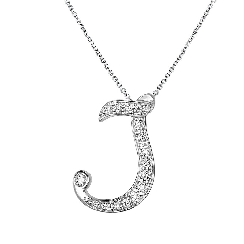 J Pendant in 18K White Gold with Diamonds