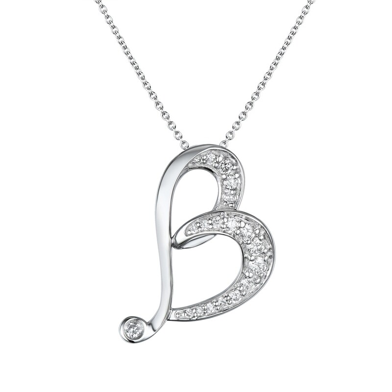 B Pendant in 18K White Gold with Diamonds