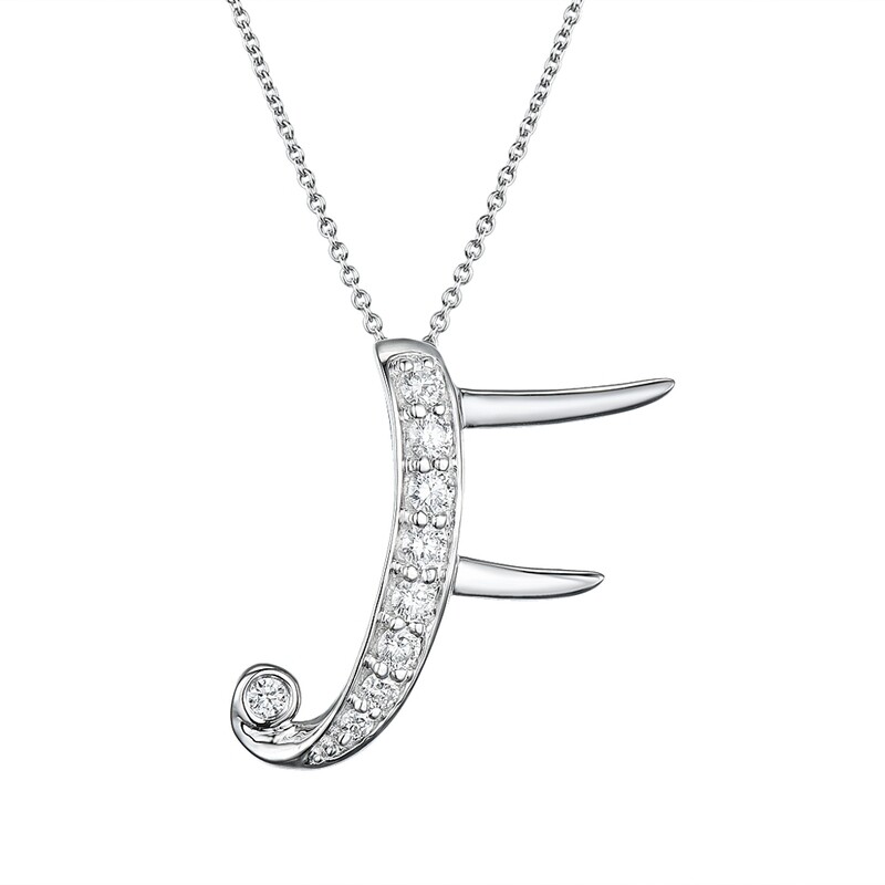 F Pendant in 18K White Gold with Diamonds