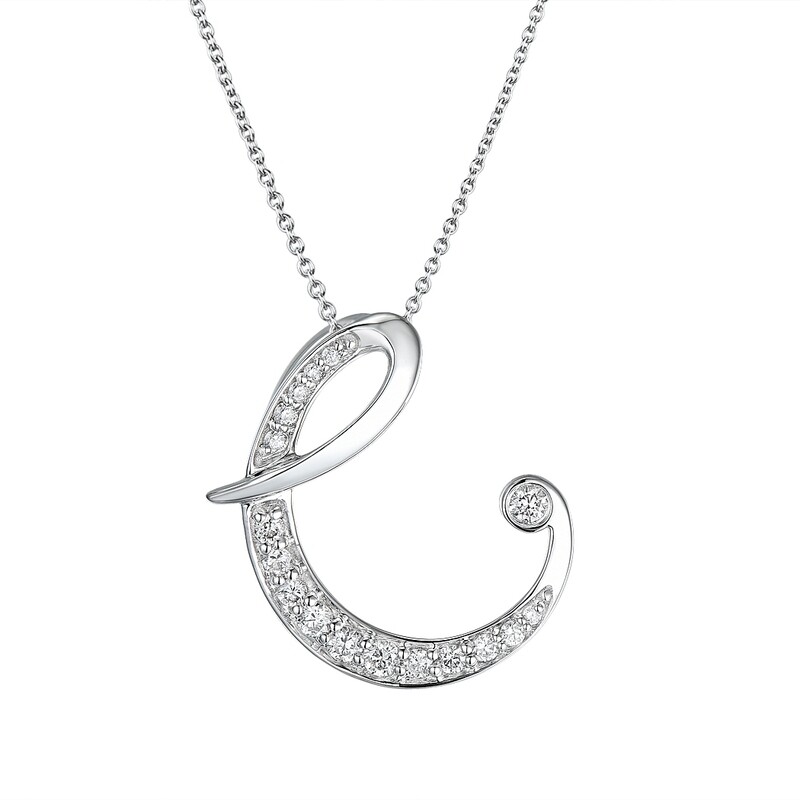 C Pendant in 18K White Gold with Diamonds