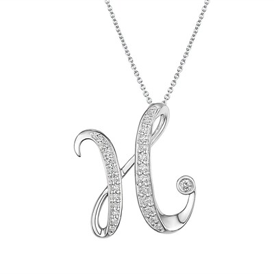 H Pendant in 18K White Gold with Diamonds