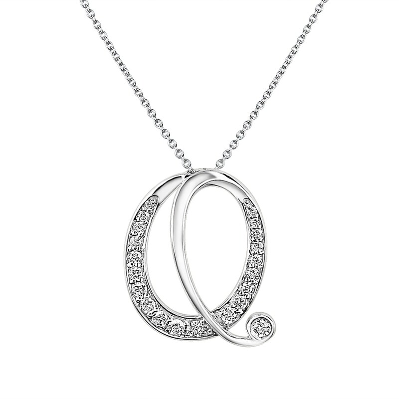 Q Pendant in 18K White Gold with Diamonds