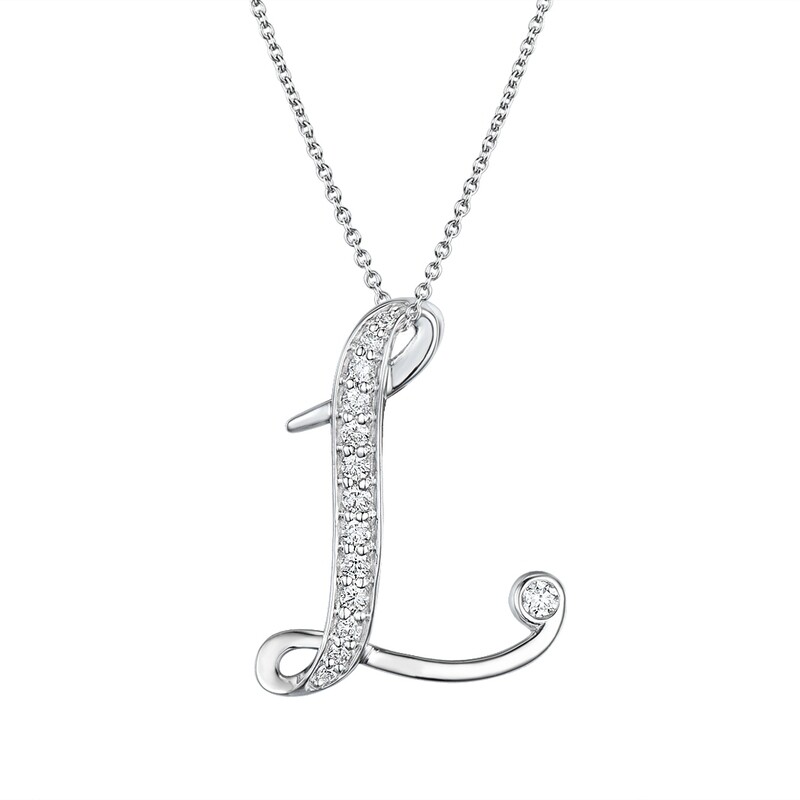 L Pendant in 18K White Gold with Diamonds