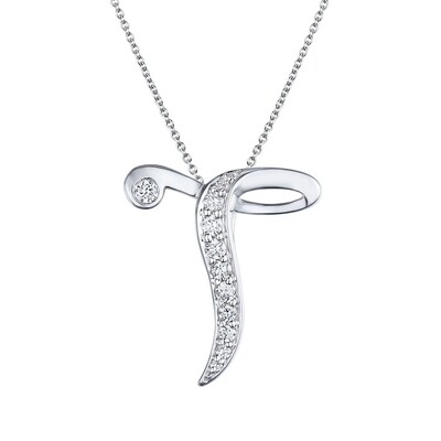 T Pendant in 18K White Gold with Diamonds
