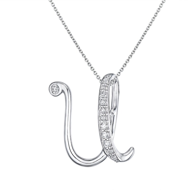 U Pendant in 18K White Gold with Diamonds