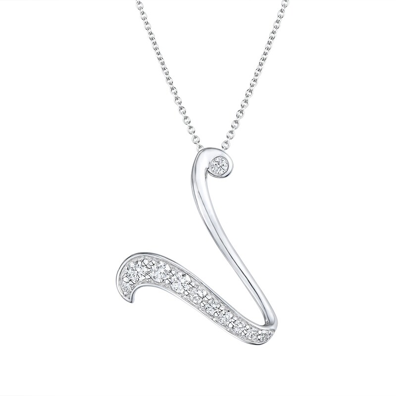 V Pendant in 18K White Gold with Diamonds