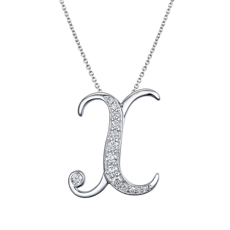 X Pendant in 18K White Gold with Diamonds
