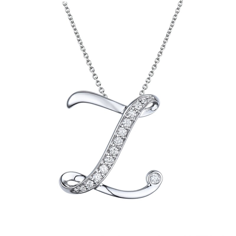 Z Pendant in 18K White Gold with Diamonds
