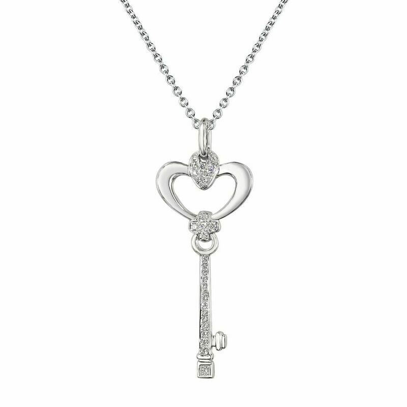 Key Pendant in 18K White Gold with Diamonds
