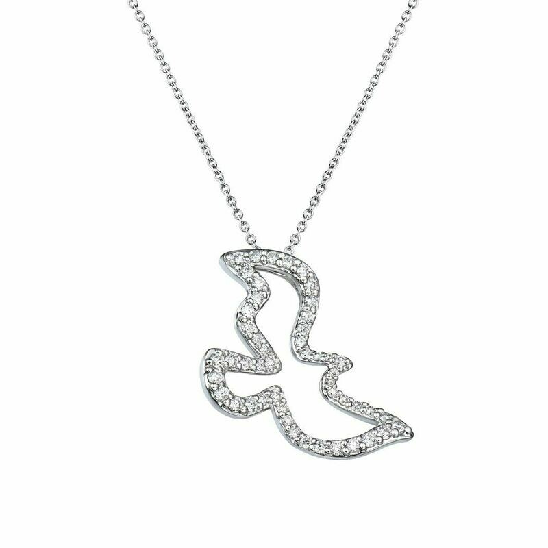 Dove Pendant in 18K White Gold with Diamonds