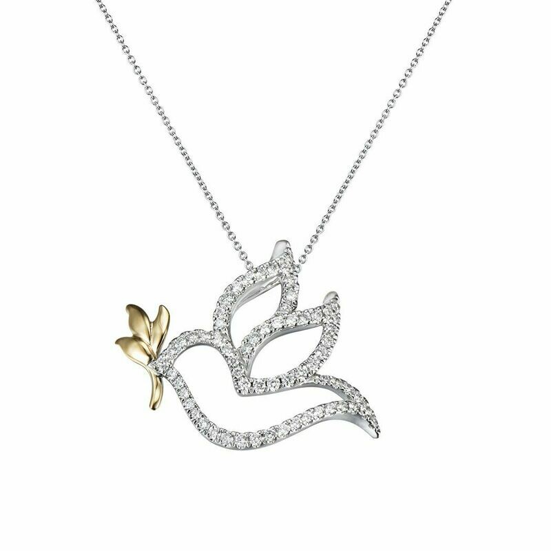 Dove Pendant in 18K Yellow and White Gold with Diamonds