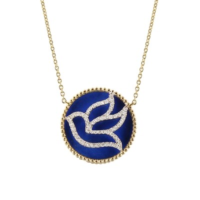 Dove Necklace in 18K Yellow and White Gold with Lapis and Diamonds