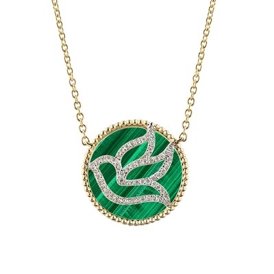 Dove Necklace in 18K Yellow and White Gold with Malachite and Diamonds