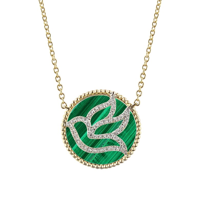 Dove Necklace in 18K Yellow and White Gold with Malachite and Diamonds