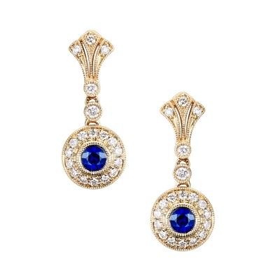 14K Yellow Gold Sapphire Diamond Earrings