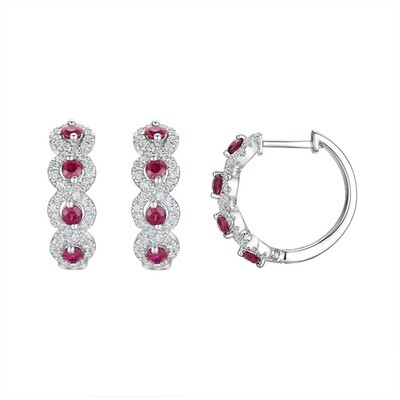 18K White Gold Ruby Diamond Earrings