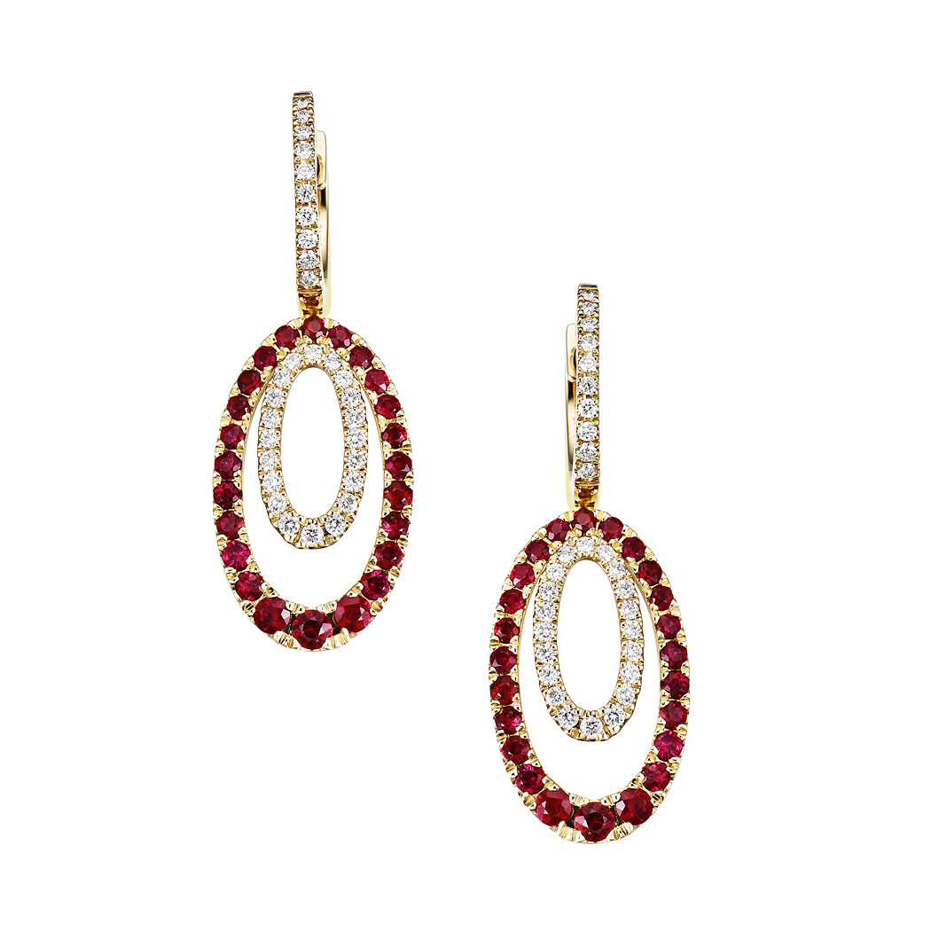 18K Yellow Gold Ruby Diamond Earrings