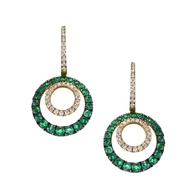18K Yellow and Black Gold Emerald Diamond Earrings