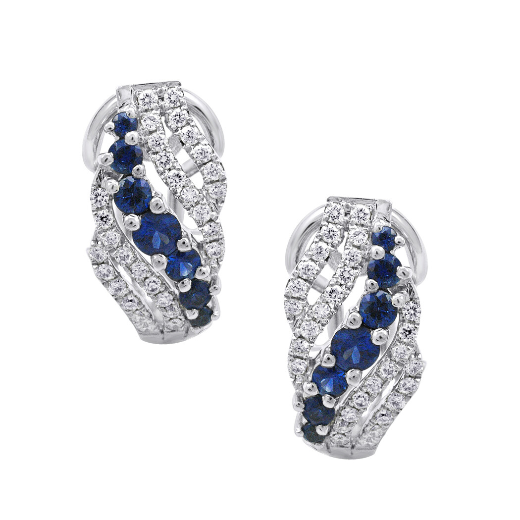 14K White Gold Sapphire Diamond Earrings