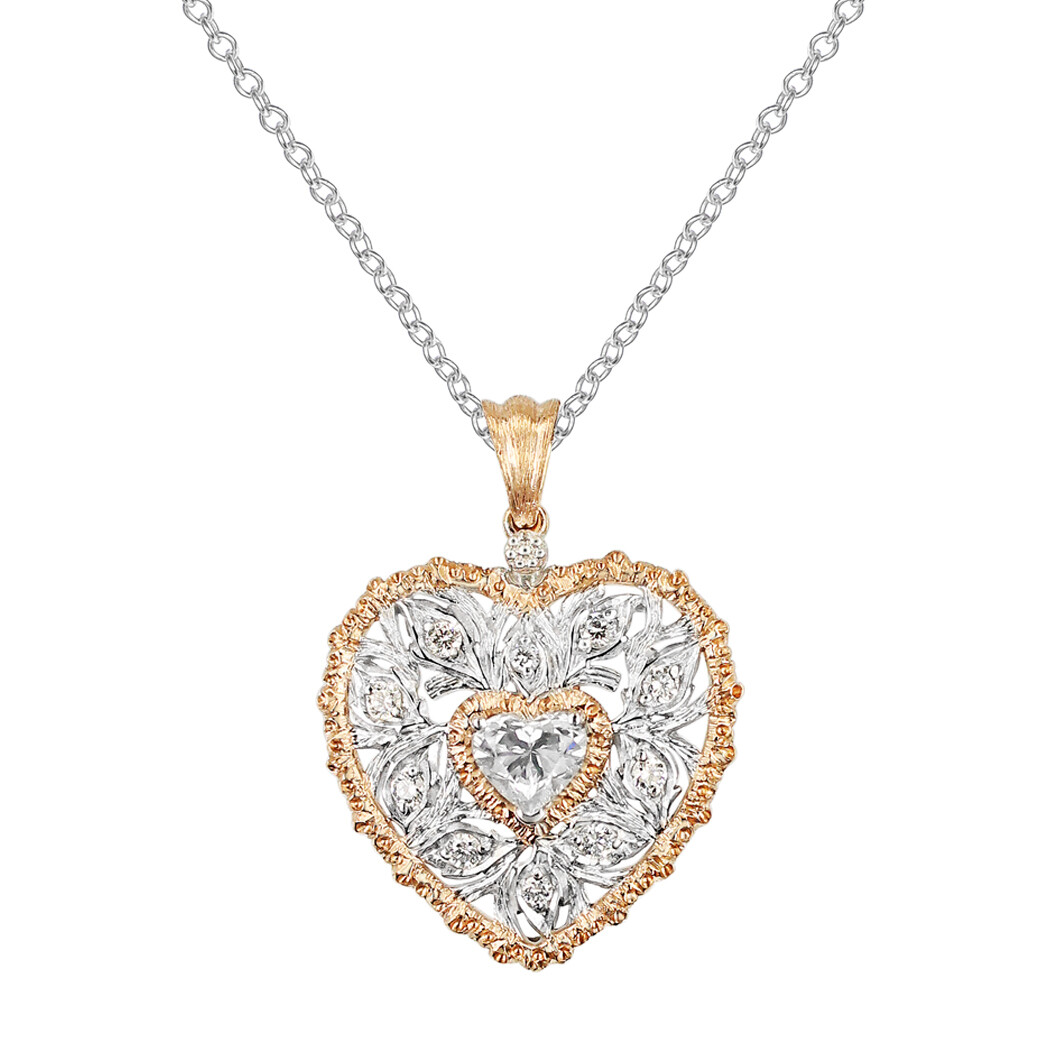 Heart Pendant in 18K Rose and White Gold with Diamonds