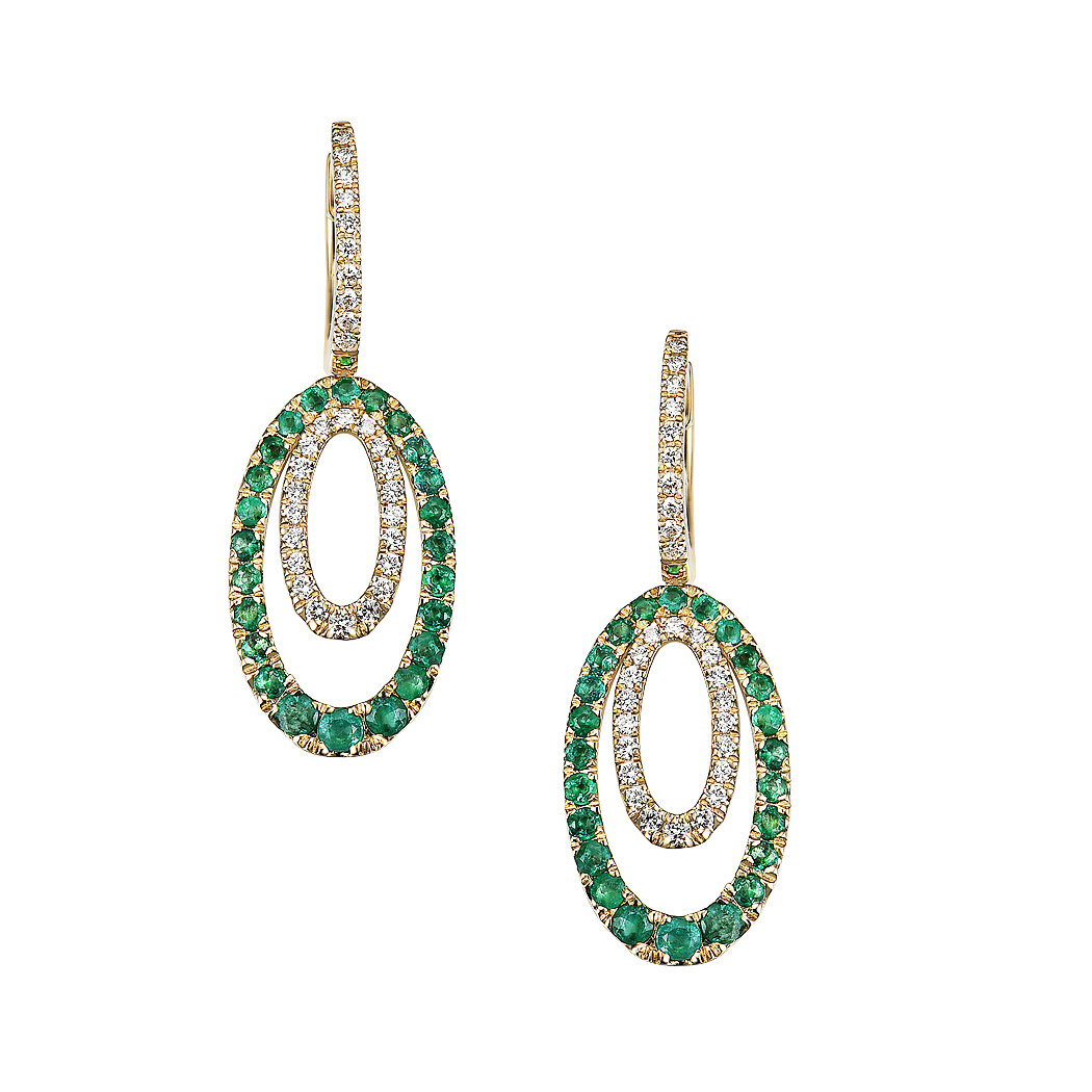 18K Yellow Gold Emerald Diamond Earrings