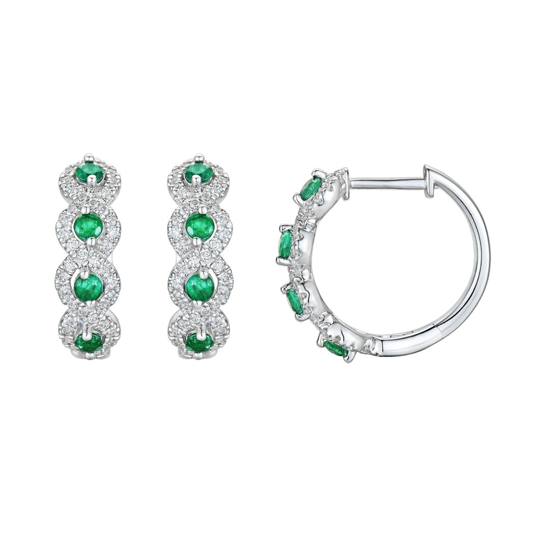 18K White Gold Emerald Diamond Earrings