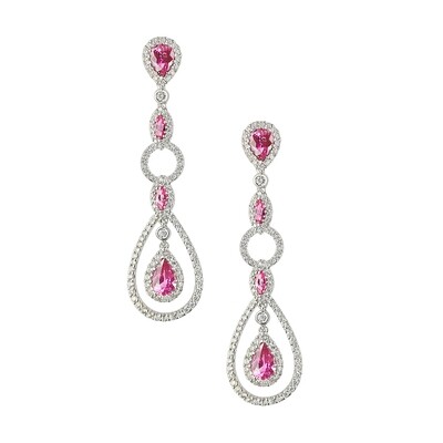18K White Gold Pink Sapphire and Diamond Earrings